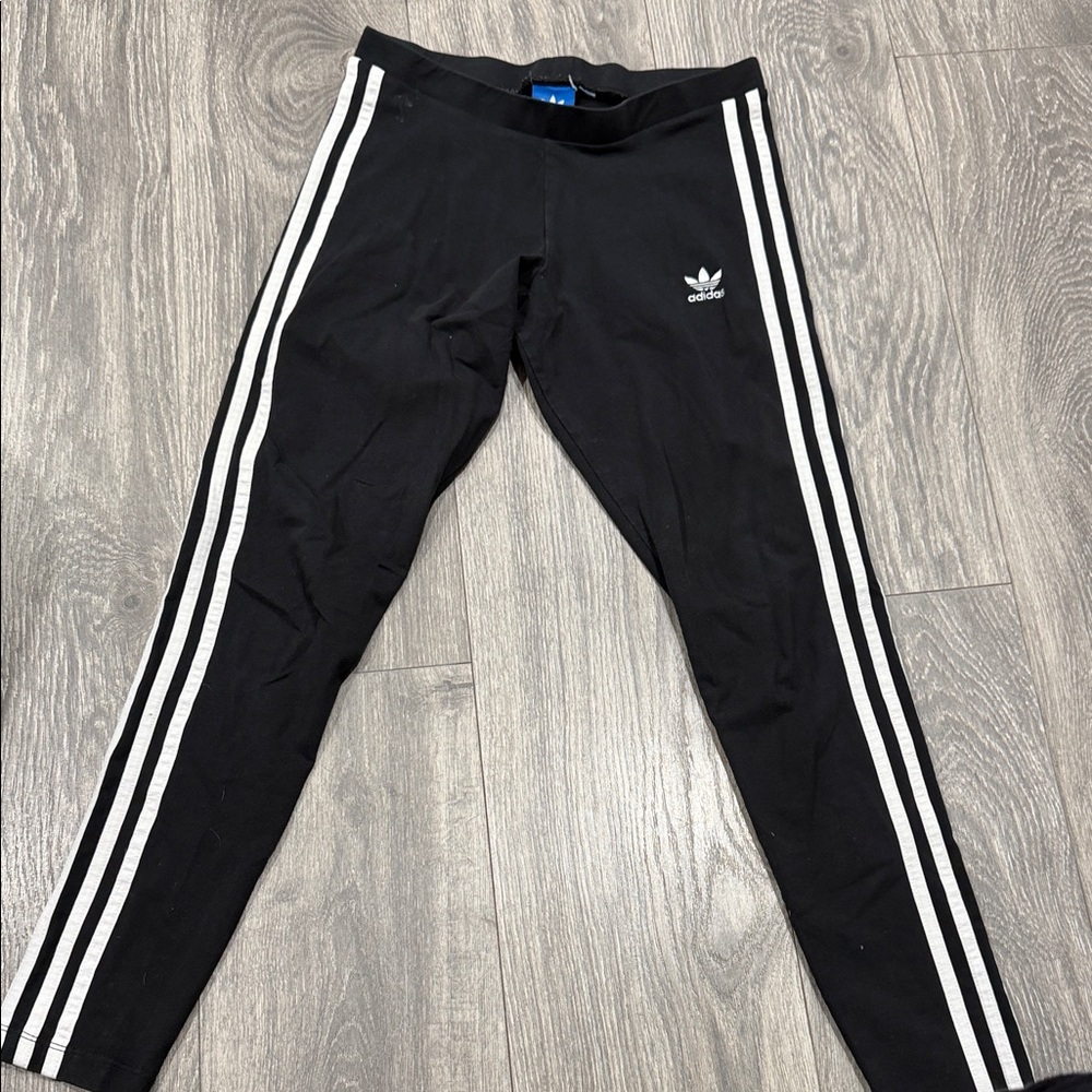 Adidas Black Leggings with White Stripes